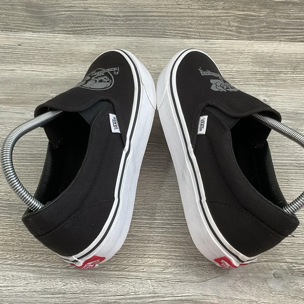 VANS Slip On Love You To Death Black Silver Canvas Shoes Womens Size 10 Mens 8.5